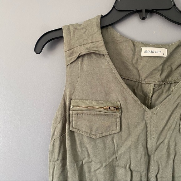Smart Set Utility Dress Khaki Sleeveless Size 6 Safari Vibe Drawstring Waist - Picture 7 of 13